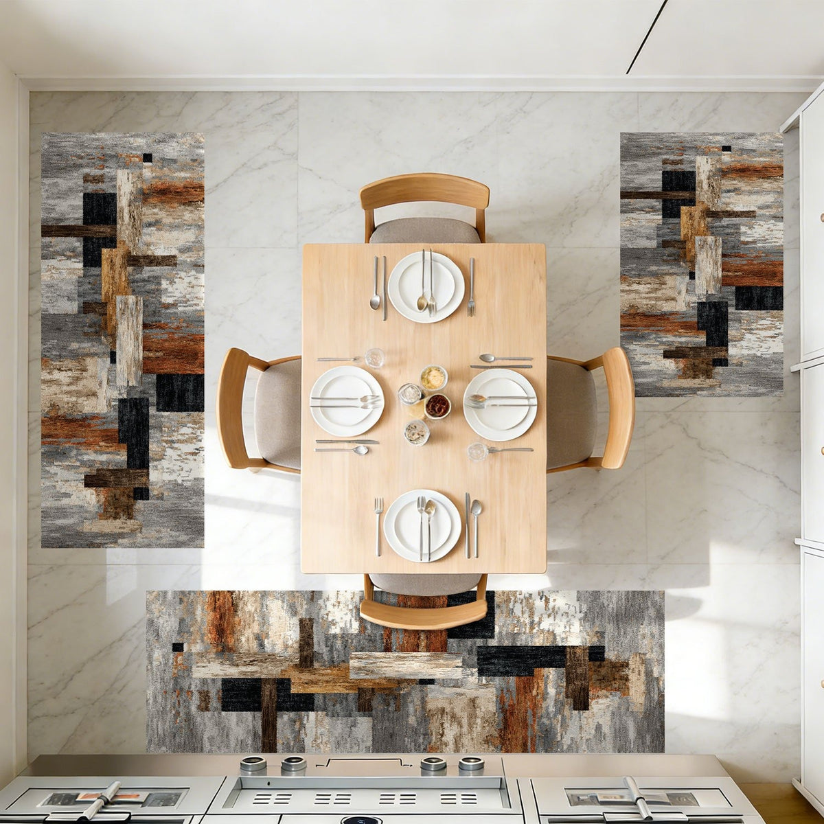 Abstract Kitchen Rug Set