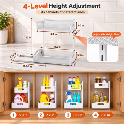 2-Tier Adjustable Under Sink Organizer 2-Pack