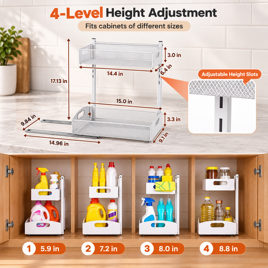 2-Tier Adjustable Under Sink Organizer 2-Pack