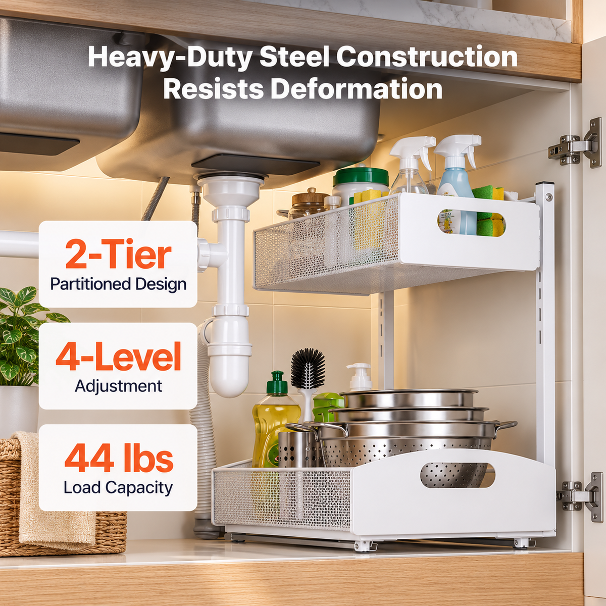 2-Tier Adjustable Under Sink Organizer 2-Pack