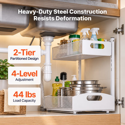 2-Tier Adjustable Under Sink Organizer 2-Pack