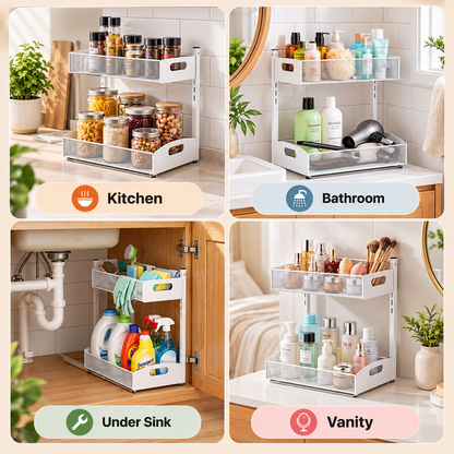 2-Tier Adjustable Under Sink Organizer 2-Pack